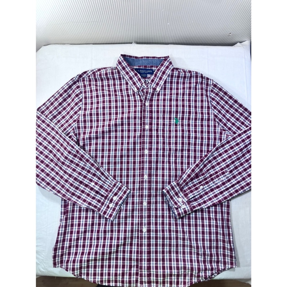 U.S. Polo Assn. Men's Plaid Long Sleeve Button Down Shirt Size XL Red White Blue